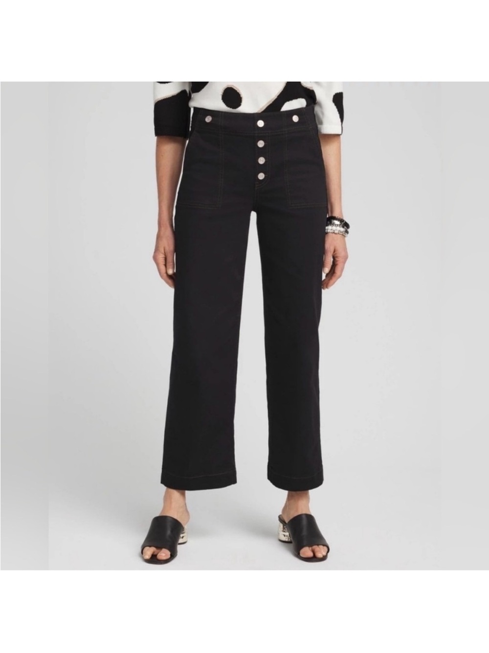 Chico's Black Wide-Leg Crop Pull-On Jeans with Button Placket